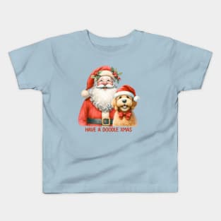 Cute Doodle Xmas Happy Santa with Labradoodle Dog Cartoon Christmas collection Kids T-Shirt